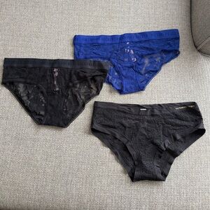 Victoria's Secret Black and Blue Lace Briefs Trio